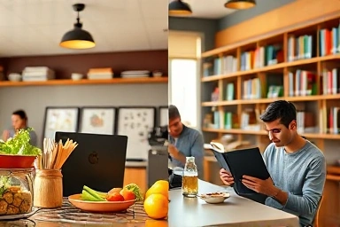 Student saving money by cooking and studying