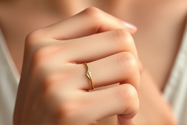 Elegant layered 14k gold thin rings on hand