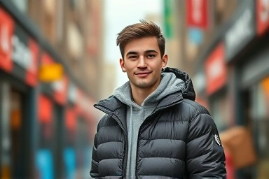 Young adult wearing a stylish lightweight puffer jacket.