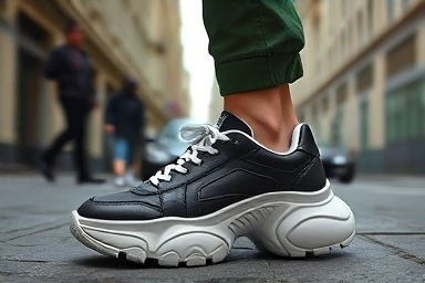 Walking in Alexander McQueen Oversize sneakers, street style.