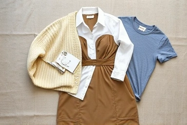Clothing flat lay for layering bustier dress