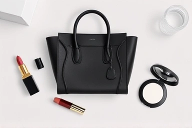 Elegant Celine Triomphe mini bag with beauty essentials.