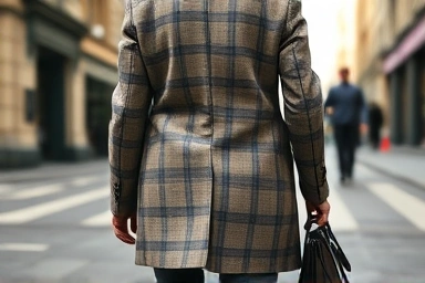 Stylish person wearing a classic glen check coat.