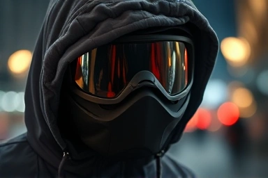 Close-up of CP Company Goggle Jacket hood with goggles.