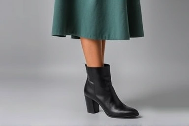 Ankle boot and dress hemline coordination for longer legs