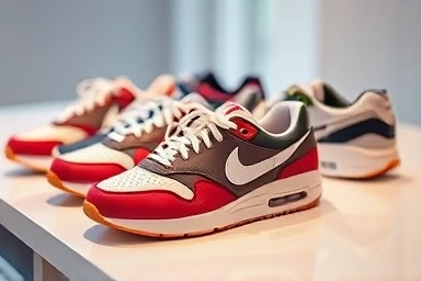 Close-up of stylish Nike sneakers on display.