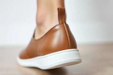 Comfortable foot entering a new shoe, preventing heel blisters.