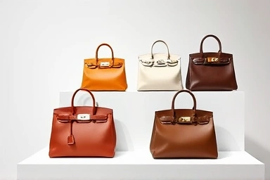 Variety of Hermes H-logo bag models displayed elegantly.