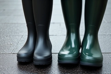 Detailed view of rain boot materials and design