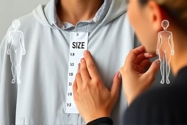Person analyzing clothing size for perfect fit