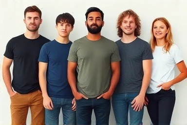 Diverse people wearing well-fitting Maison Kitsuné t-shirts