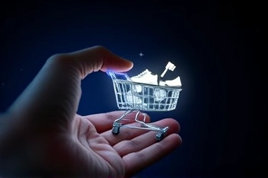 Digital shopping cart with athletic shoe silhouettes, symbolizing online shopping and deals.