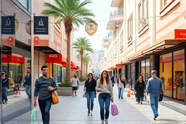 Shoppers enjoying a successful day at a modern outlet mall.