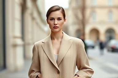 Woman wearing oversized blazer in minimalist autumn fashion.
