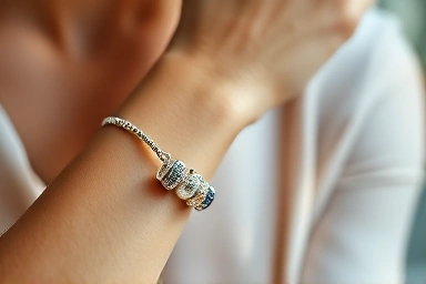 Elegant Pandora bracelet perfectly fitted on a wrist.