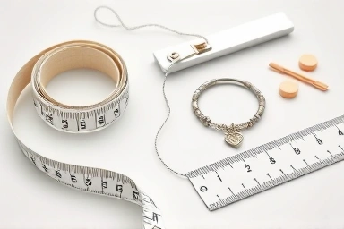 Tools for measuring bracelet size alongside Pandora bracelet.