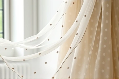 Flowing chiffon polka dot dress with floral accents
