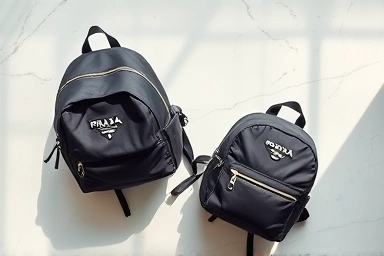 Prada nylon backpacks, small and medium sizes, luxurious texture