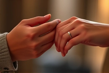 Successful proposal moment, ring on finger