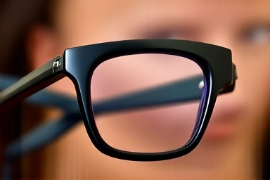 Close-up of angular eyeglasses frame for round faces