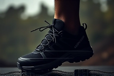 Close-up of Salomon XT-6 shoe fit and texture.