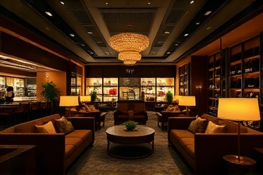 Luxurious department store VIP lounge with exclusive seating.