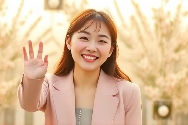 Warm-toned woman in a stylish spring outfit.