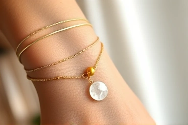 Delicate layered bracelets on a wrist, showcasing subtle style.