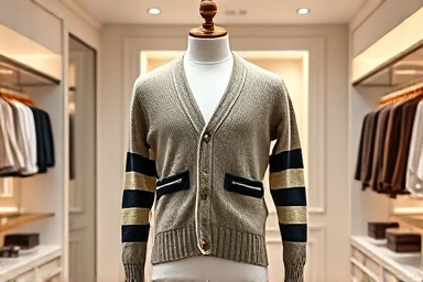 Luxury Thom Browne cardigan with signature four stripes