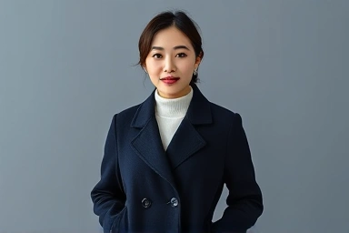 Elegant woman wearing a deep navy coat, winter fashion