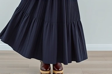 Detailed view of a flattering winter long skirt outfit.