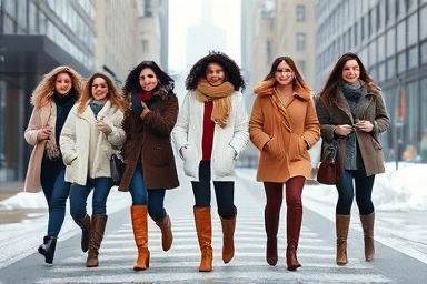 Women showcasing diverse long boot styles in winter fashion.