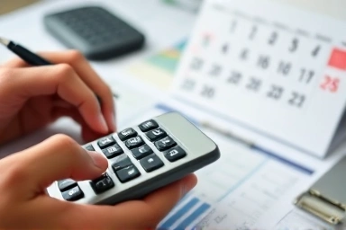 Hands calculating and planning for maximum tax refund.