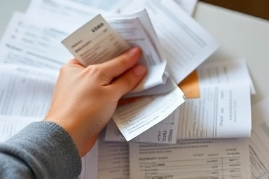 Hands organizing tax deduction documents and receipts