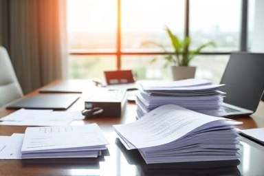 Organized desk with corporate credit card and receipts.