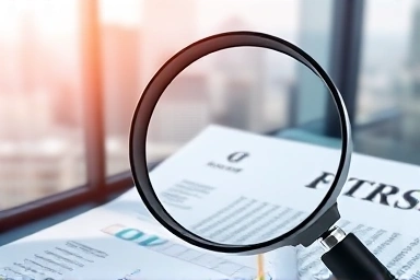 Magnifying glass scrutinizing financial documents for accuracy.