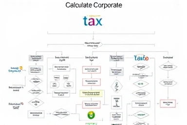 Abstract flowchart visualizing corporate tax calculation process.