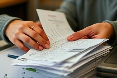 Hands organizing education expense receipts for tax savings.