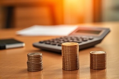 Calculator and coins symbolizing business tax savings