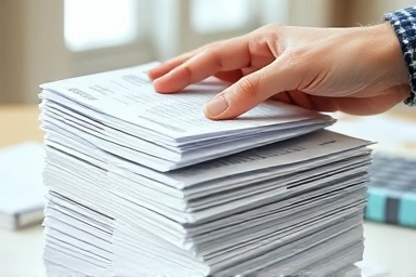 Organizing financial documents and receipts for tax preparation.