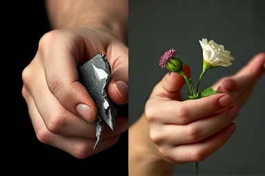 Symbolic hands representing accident vs. illness impacts