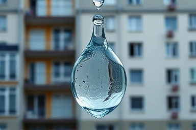 Water droplet shield protecting apartment building from leaks