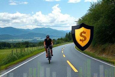 Cyclist with financial protection symbols