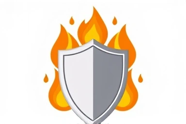 Shield deflecting flames, symbolizing protection from burn accidents.