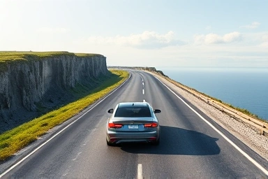 Car insurance choice: precarious road to ruin vs. safe road to security.