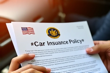 Car insurance policy with military and professional driver symbols.