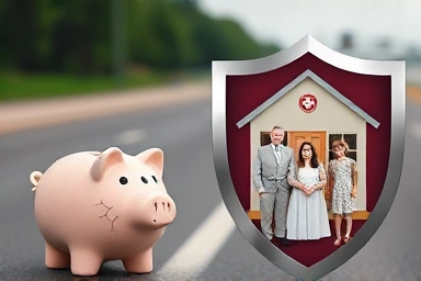 Fragile piggy bank vs. sturdy shield for car insurance protection