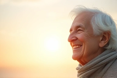 Elderly person finding peace of mind with future security.