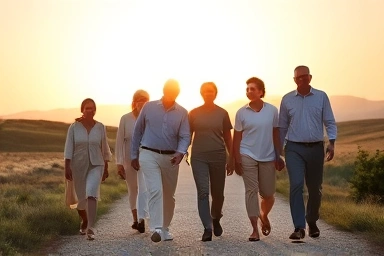 People walking towards a secure future