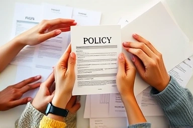 Hands choosing insurance policy for future security